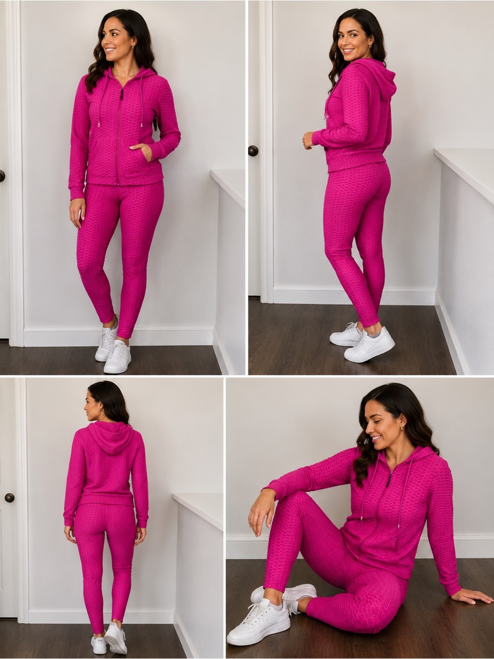 New Mix Hot Pink Textured Hoodie & Jogger Set